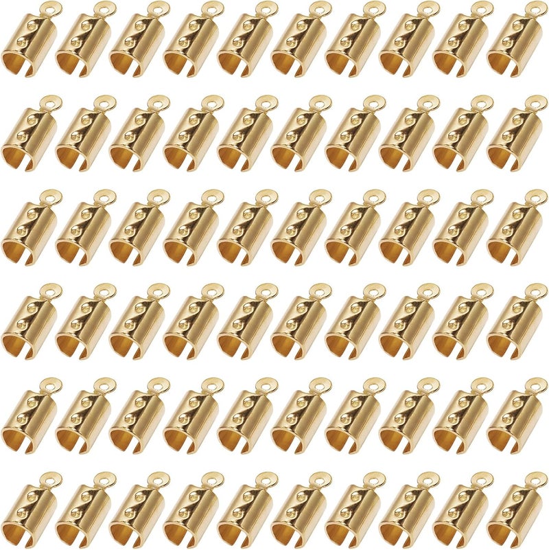 Oubaka 200pcs Fold Over Cord Ends Crimp End Tips Stainless Steel Cord Crimp End Tips Leather Ribbon Ending Clasp Tips Jewelry Connector for Bracelets Leather Jewelry Making(K Gold) - Image 1